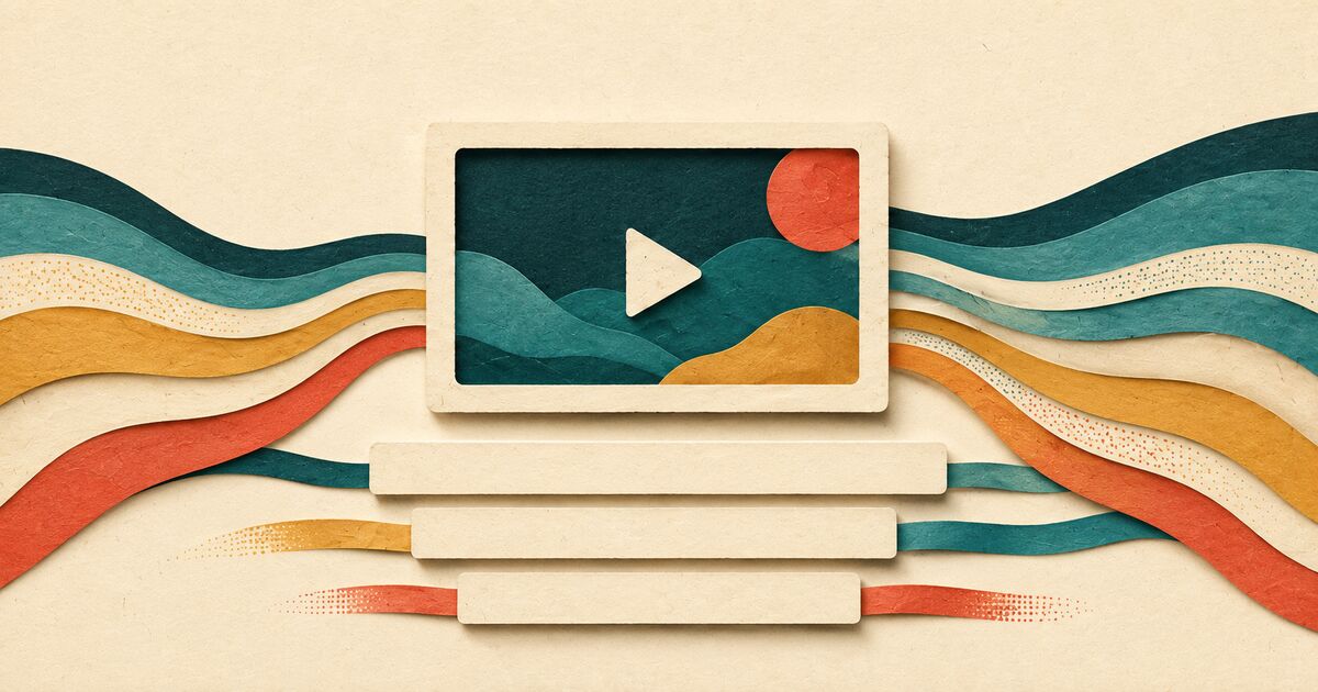 Blank paper caption strips align beneath a video frame as speech ribbons move from sound toward readable support.